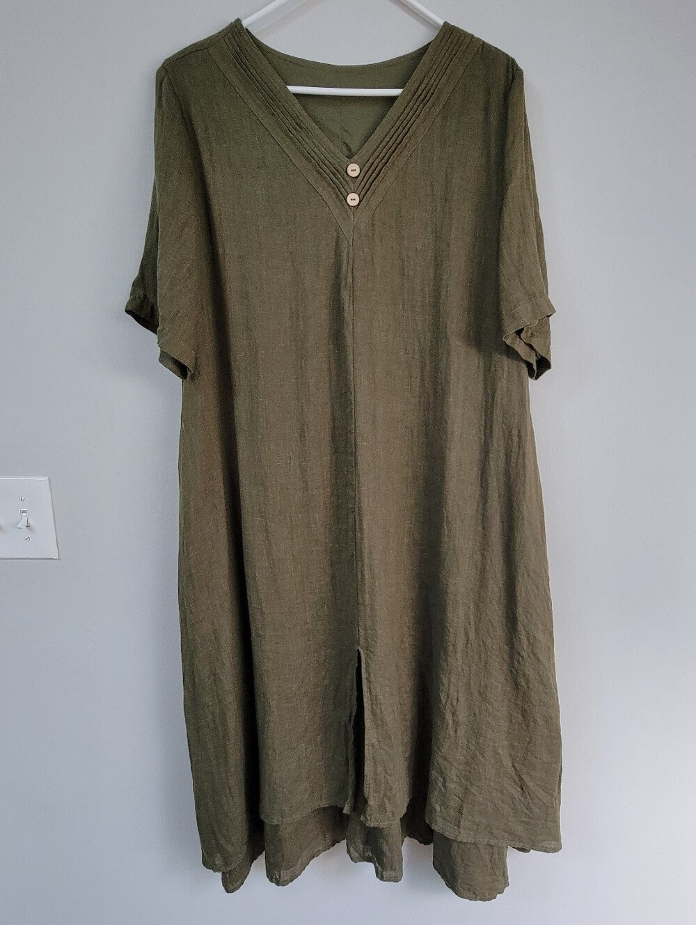 Lintico Linen Long Green Shift Dress Women Size L Lagenlook Boho Forest Goblin